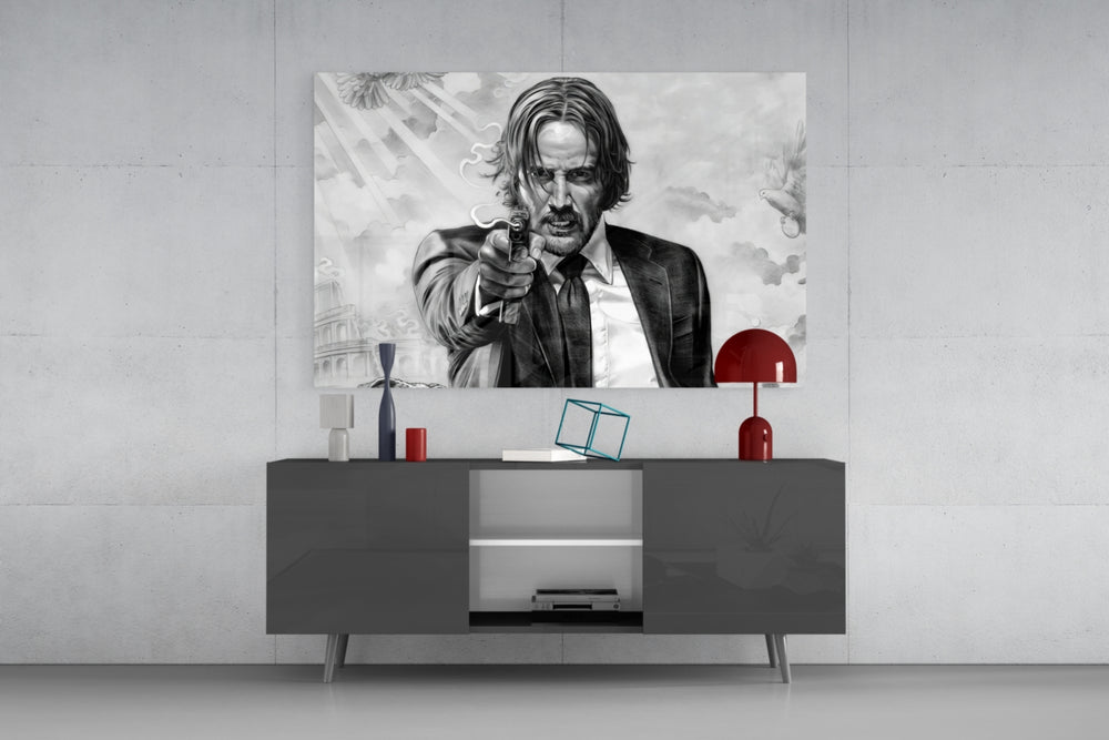 Gunslinger in a Black Suit Glass Wall Art