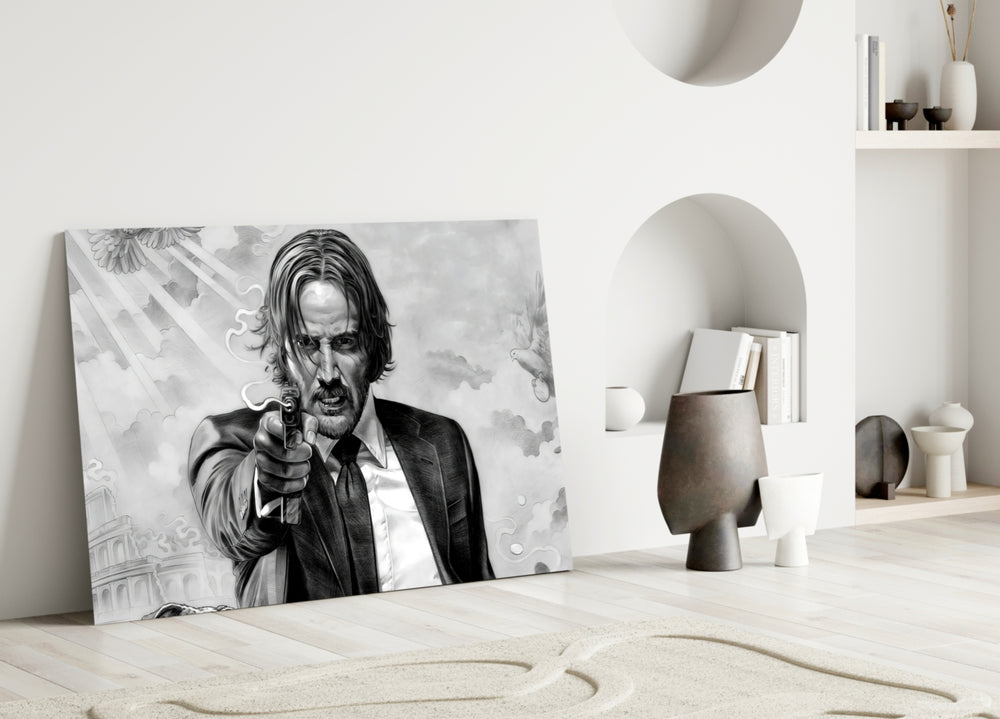 Gunslinger in a Black Suit Glass Wall Art
