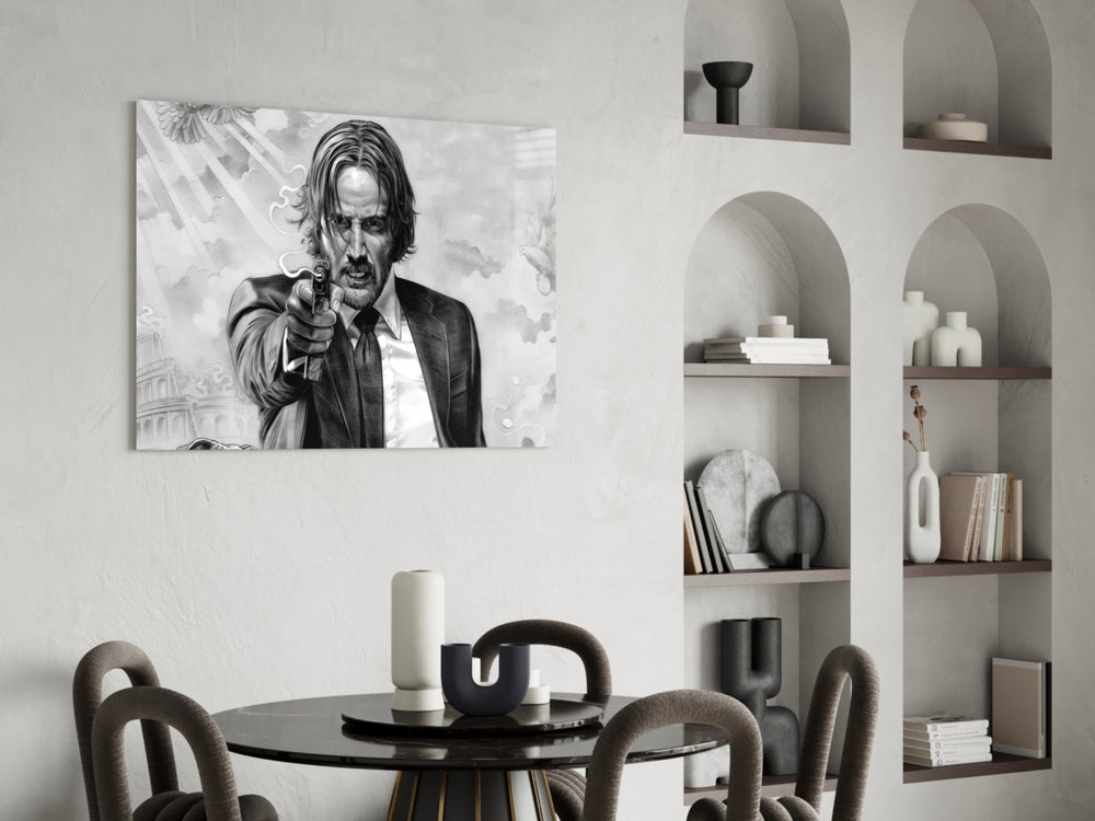Action glass print bringing cinema edge to a teen's bedroom