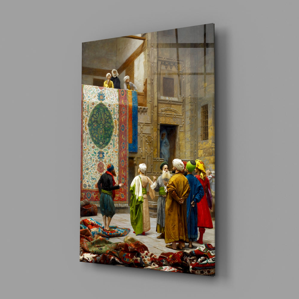Orientalist panel anchoring a home library wall
