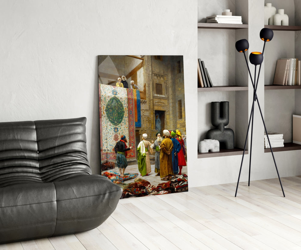 Orientalist glass print bringing art-history edge to a designer office