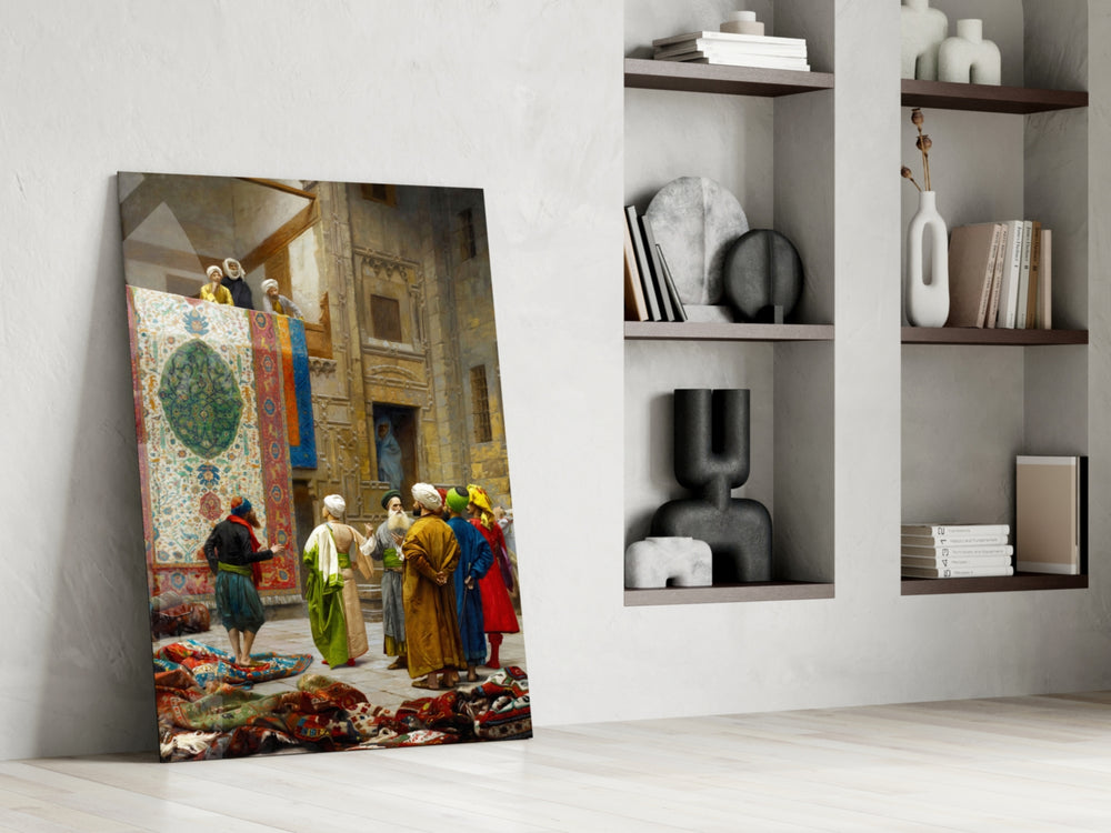 Orientalist panel against a warm-cream painted accent wall
