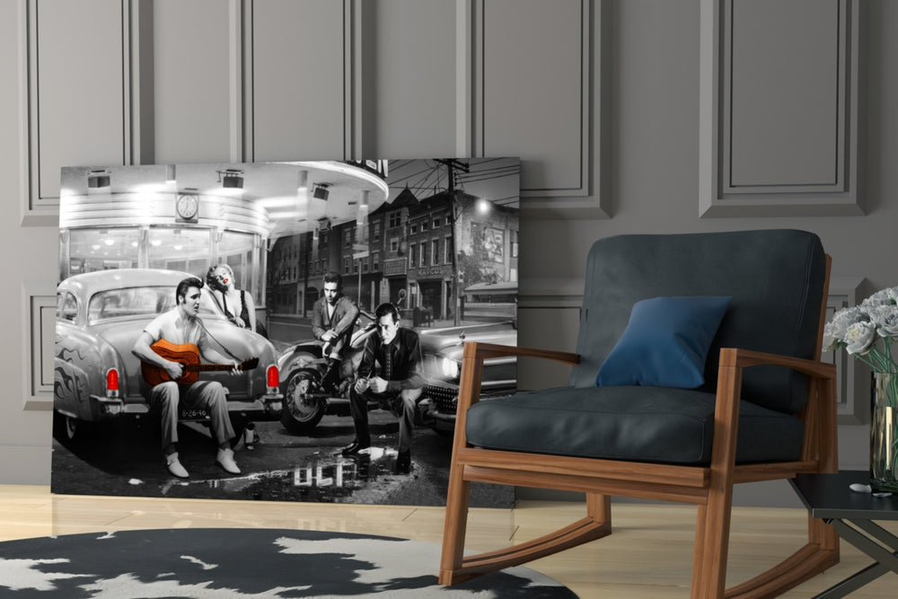 Retro yatay panel against a moody dark-painted accent wall