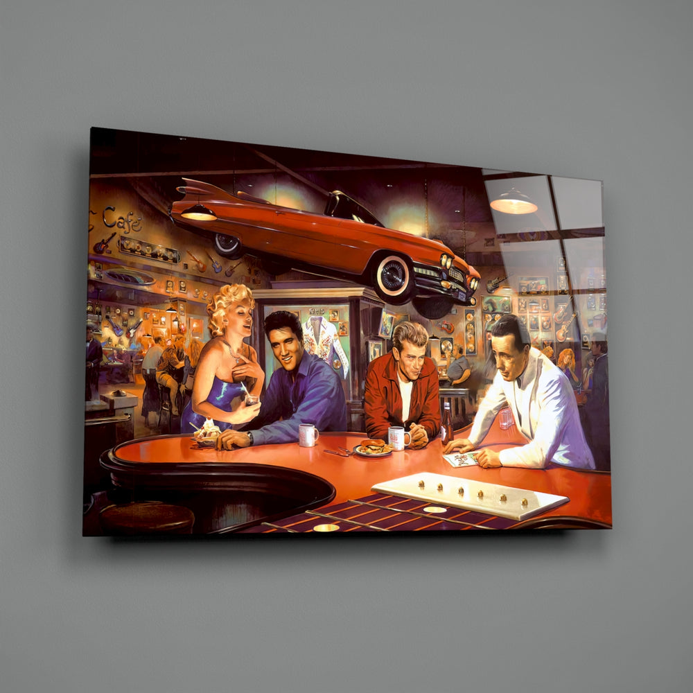 Retro tribute panel anchoring a creative loft wall