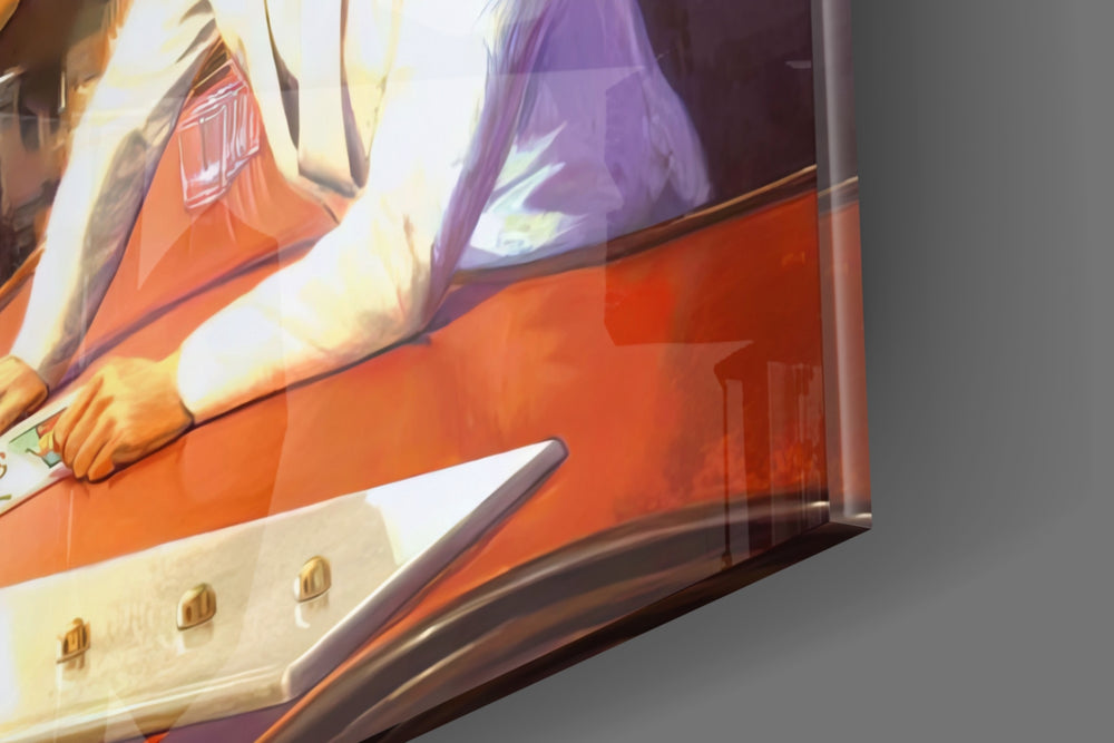 Cinematic artwork in a hospitality lobby interior