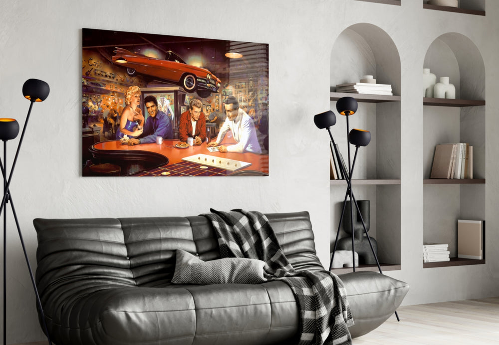 Retro Screen Icons Glass Wall Art