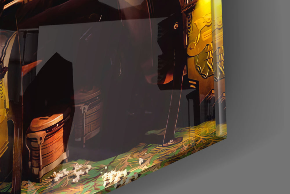 Cinematic artwork in a hospitality lobby interior