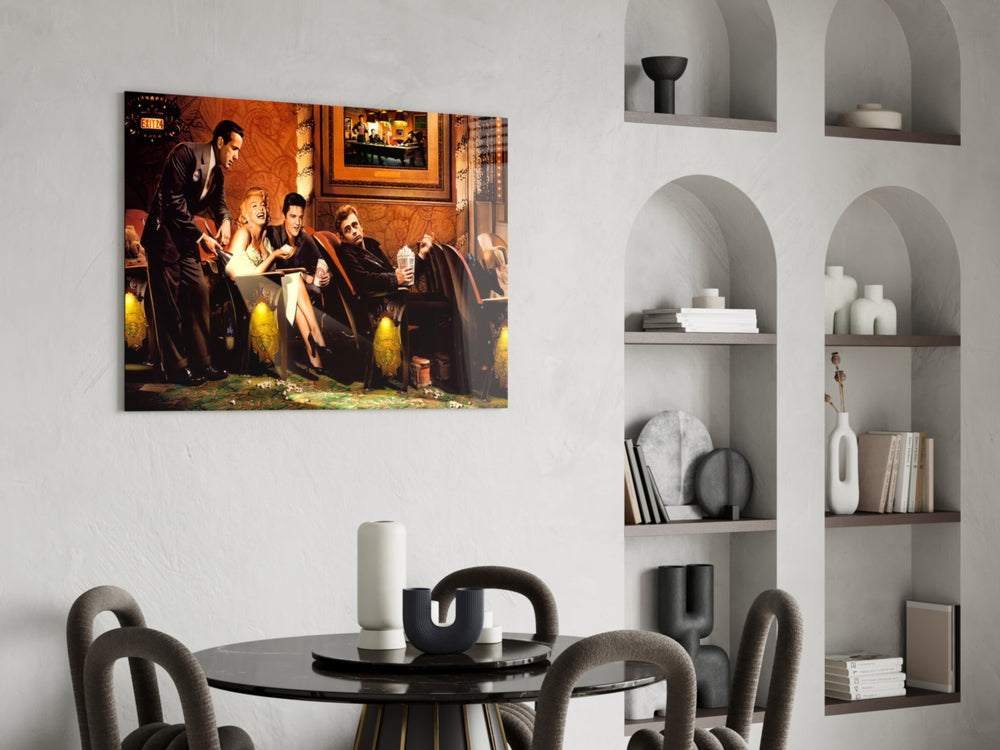 Retro glass print bringing theater edge to a designer office