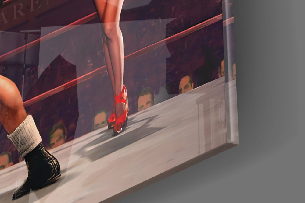 Cinematic artwork in a fight-club lounge interior