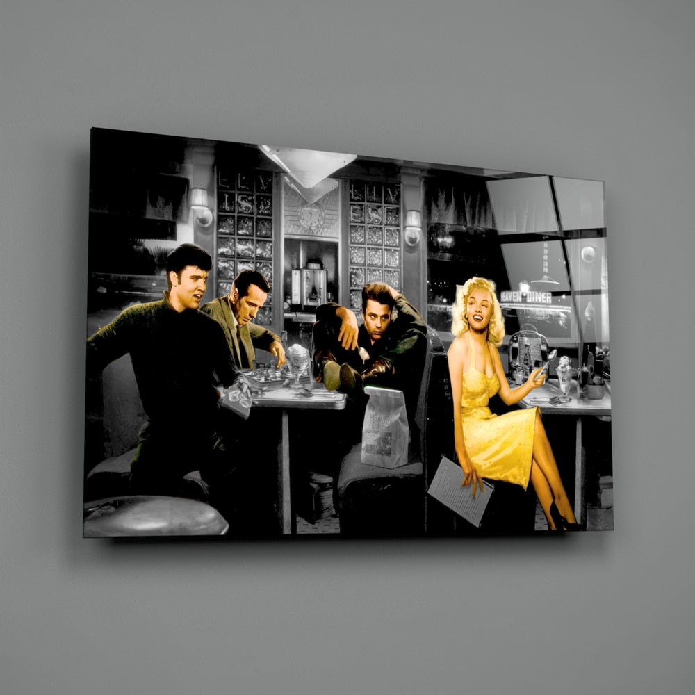 Retro tribute panel anchoring a creative loft wall