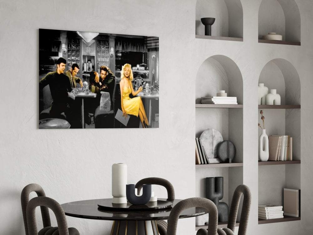Retro glass print bringing diner edge to a designer office