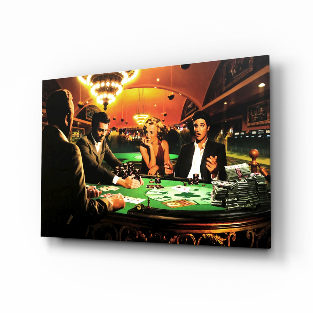 Marilyn Elvis Humphrey glass wall art in a modern home cinema