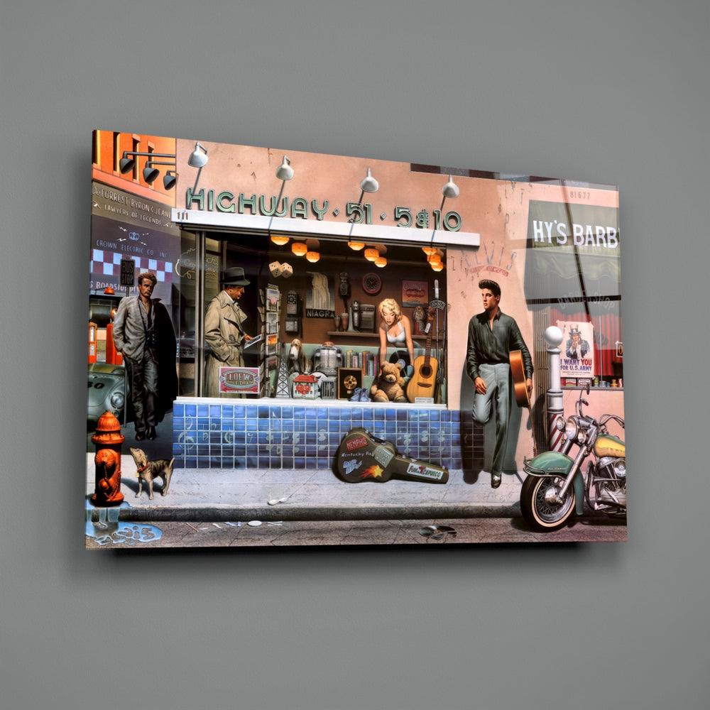 Retro tribute panel anchoring a creative loft wall