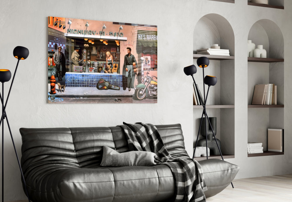 Store artwork styled in a high-end bar interior