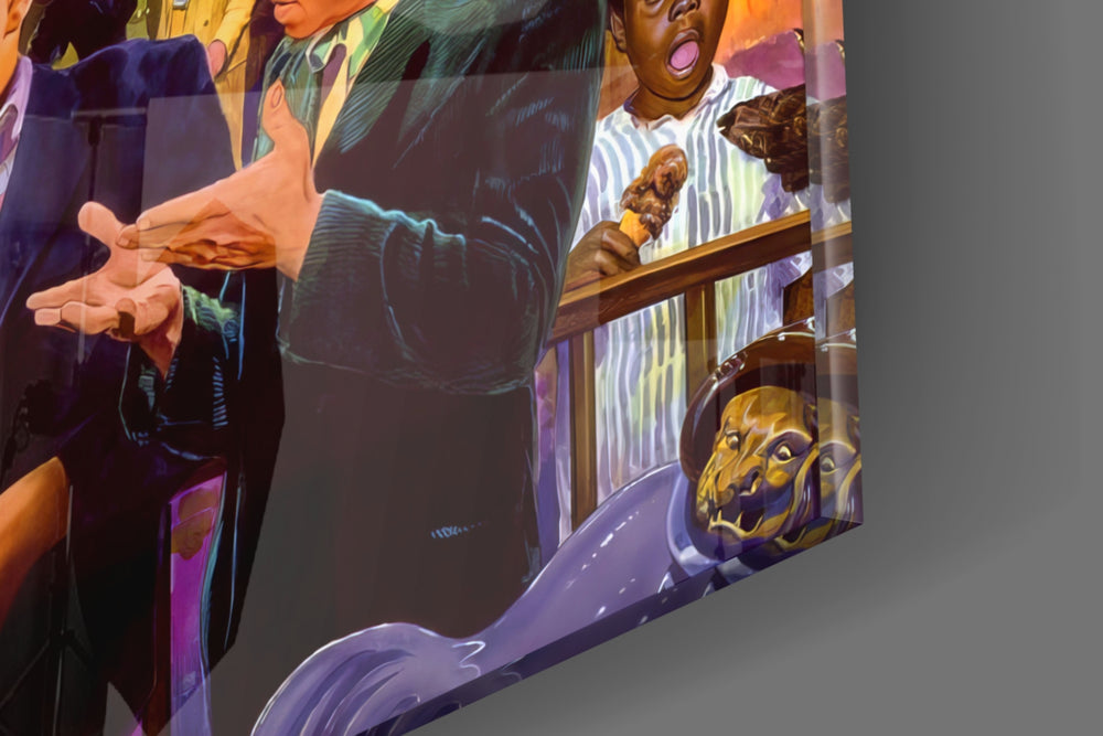 Cinematic artwork in a hospitality lobby interior