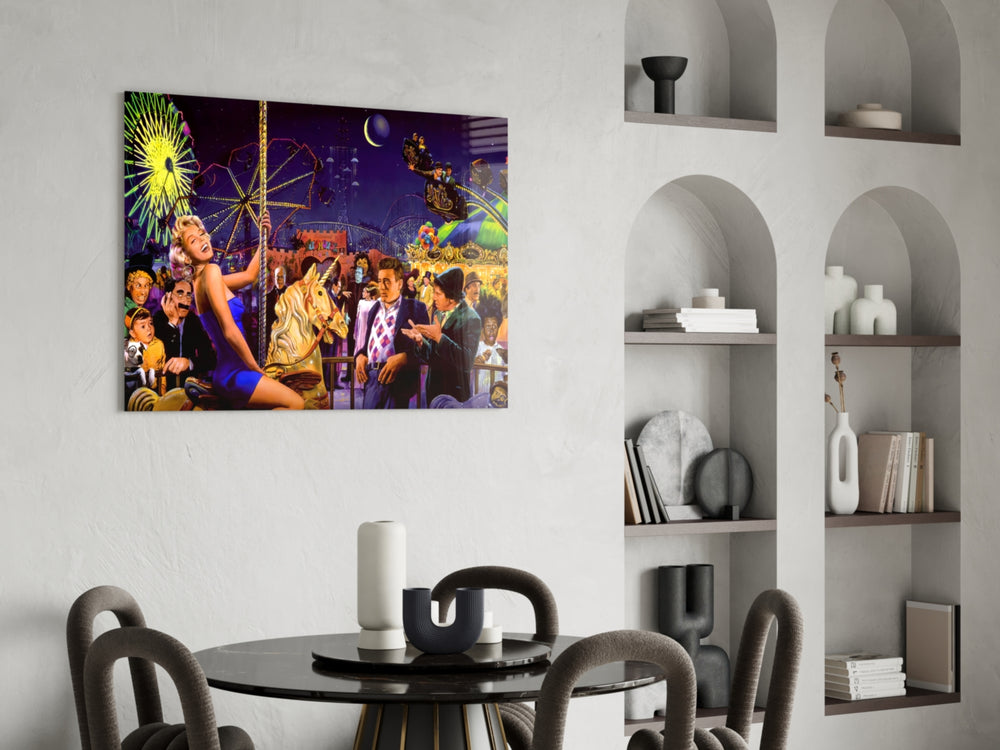 Retro glass print bringing carnival edge to a designer office