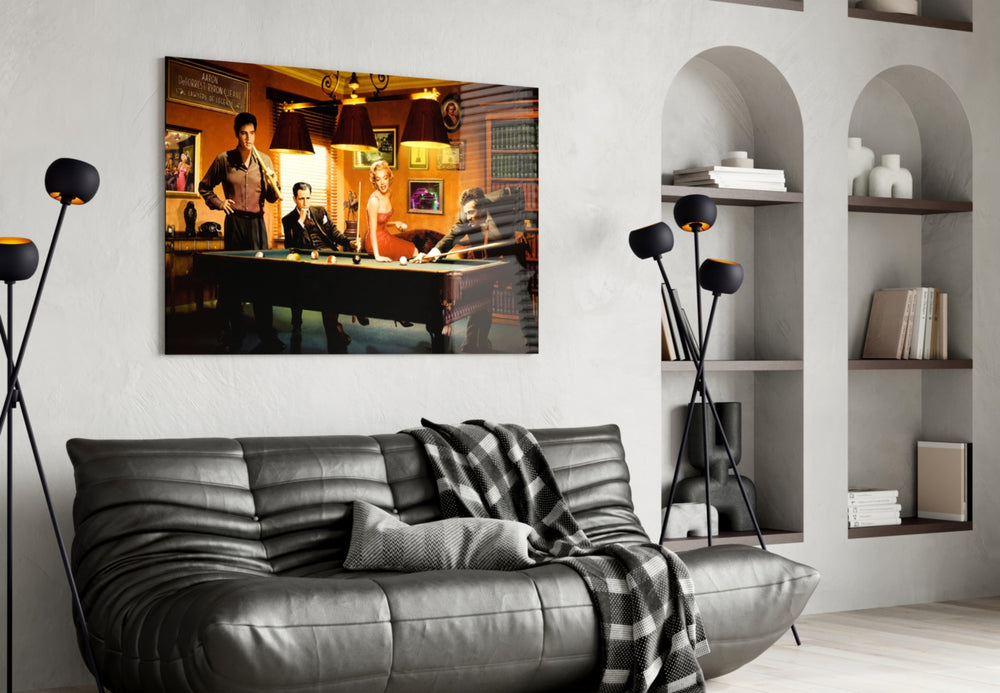 Pool V2 artwork styled in a high-end bar interior