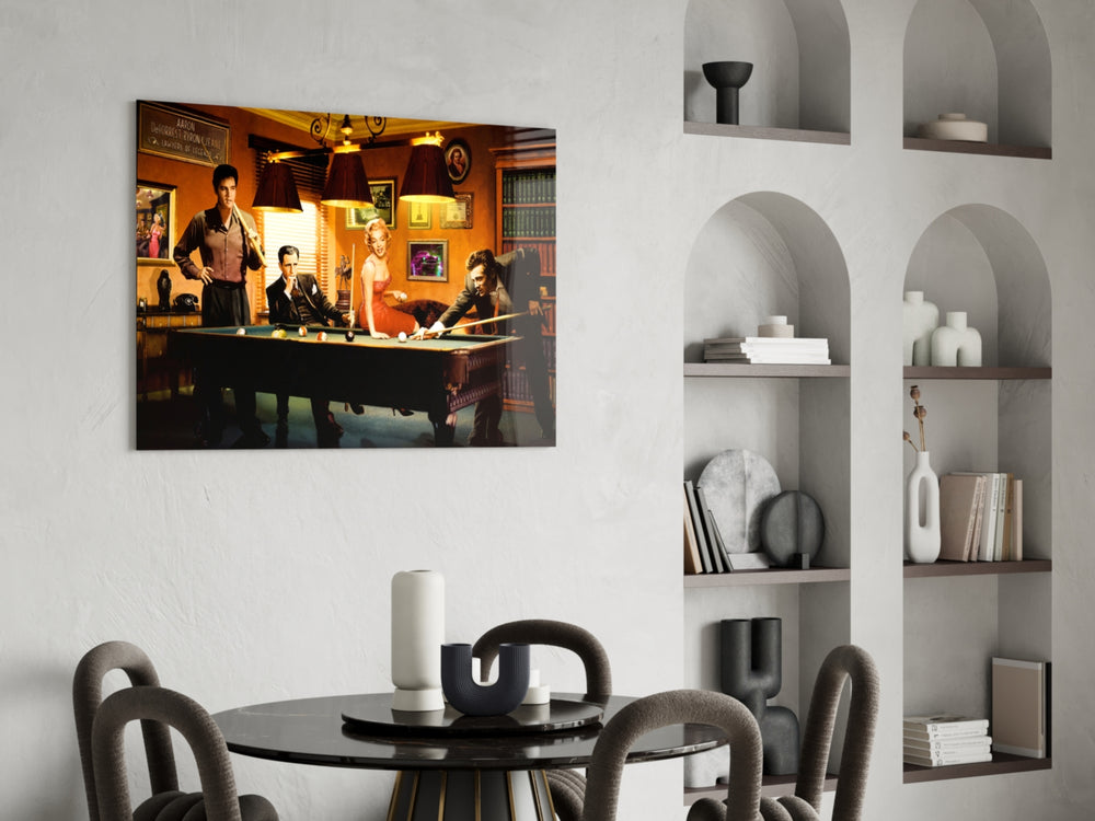 Retro glass print bringing billiards edge to a designer office