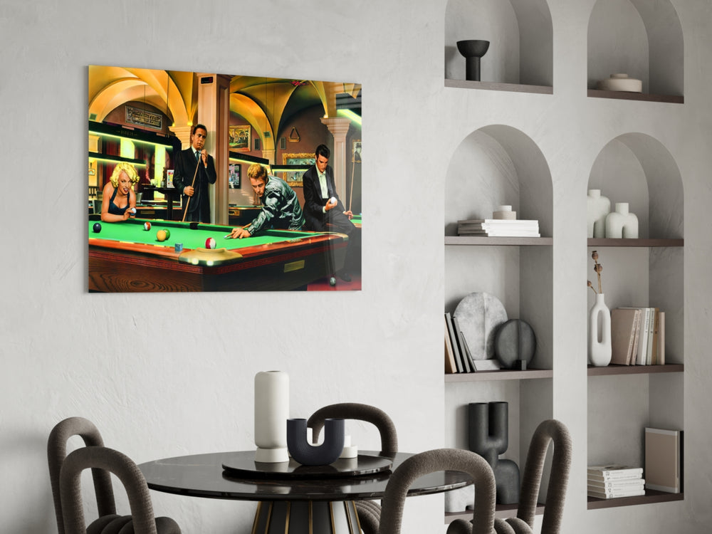 Retro glass print bringing billiards edge to a designer office
