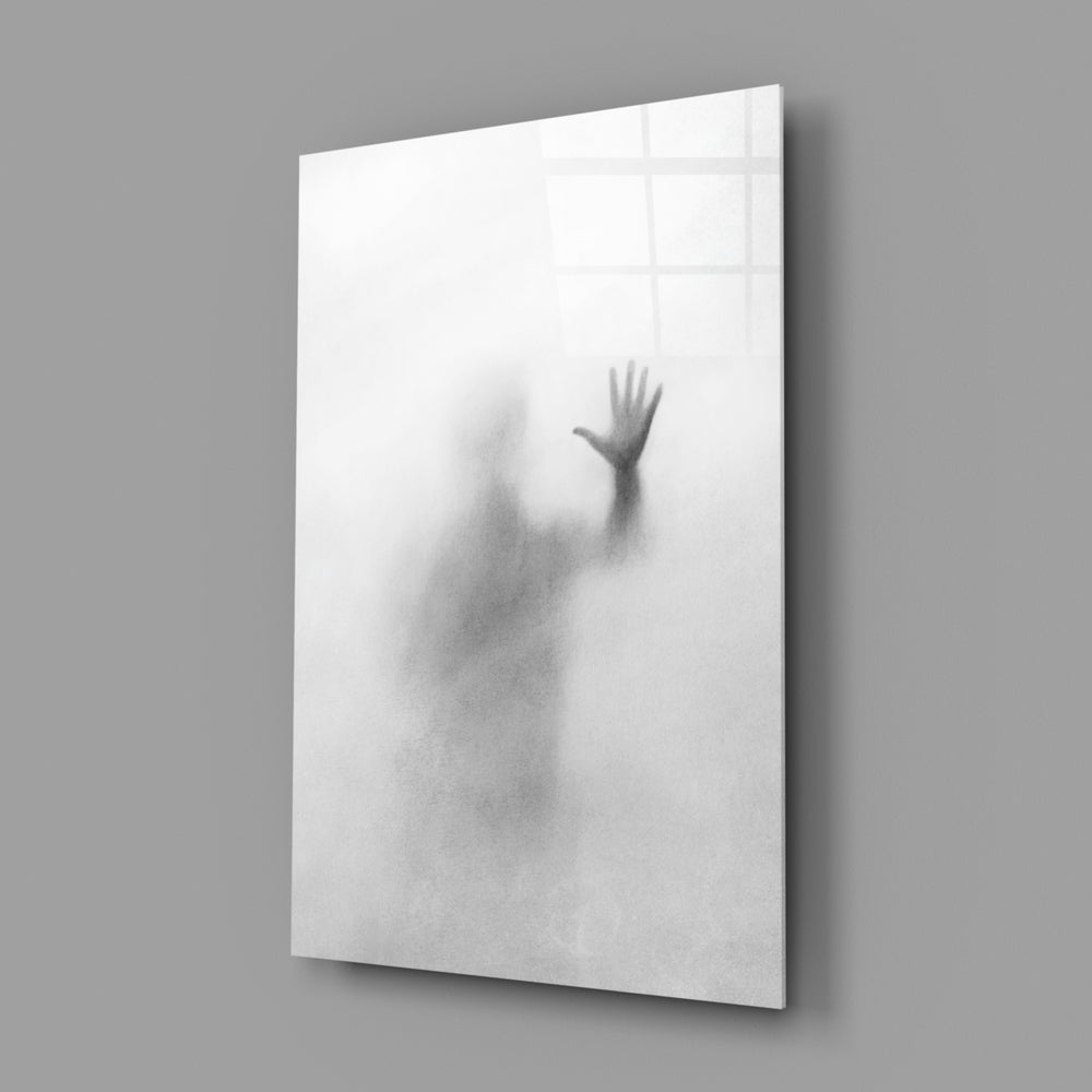 Mood portrait panel anchoring a moody bedroom wall