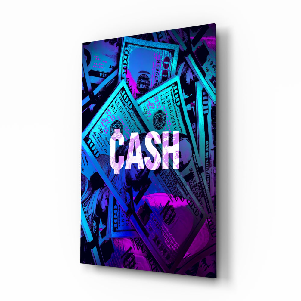 Cash glass wall art in a modern home office