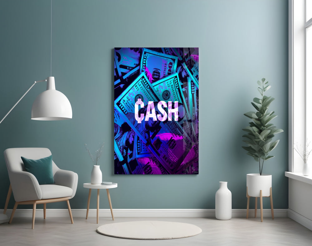 Cash artwork styled in a man cave interior