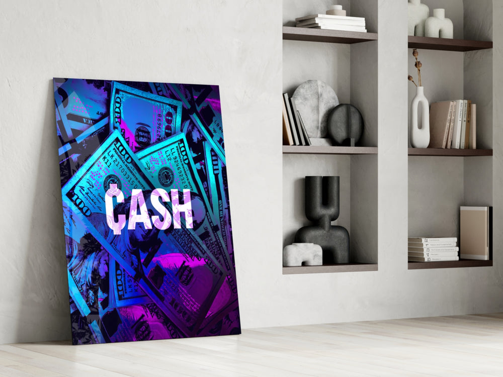 Money panel against a moody dark-painted accent wall