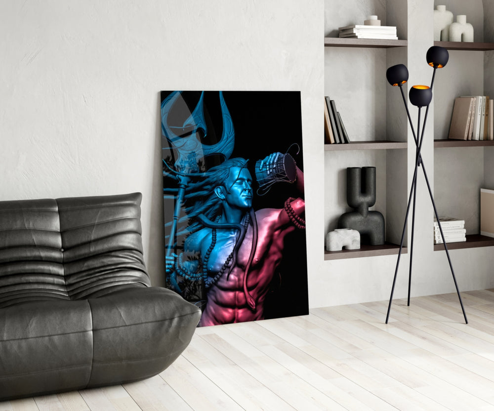 Sacred glass print bringing devotional edge to a hospitality interior
