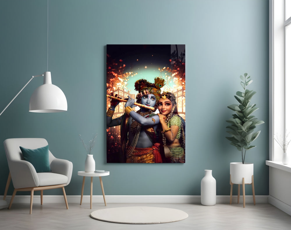 Krishna and Radha artwork styled in a creative loft interior