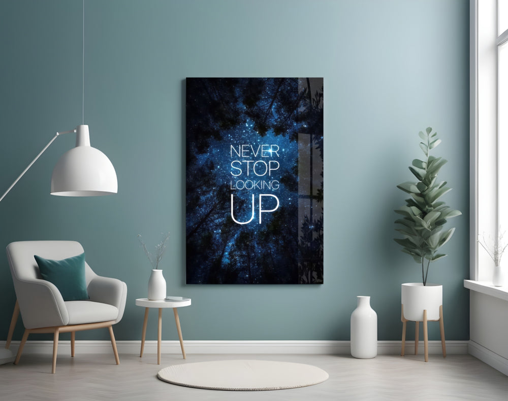 Never Stop artwork styled in a study interior