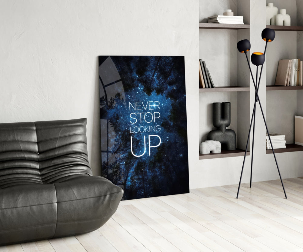 Motivational glass print bringing stargazing edge to a meditation room