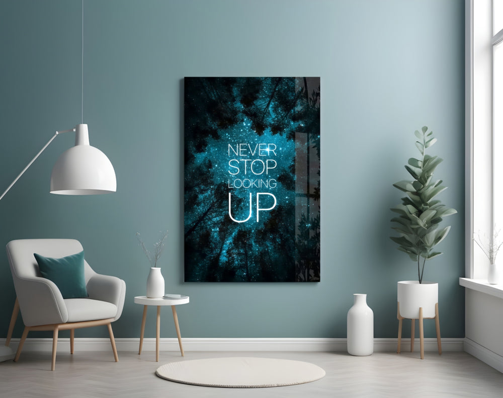 Never Stop artwork styled in a study interior