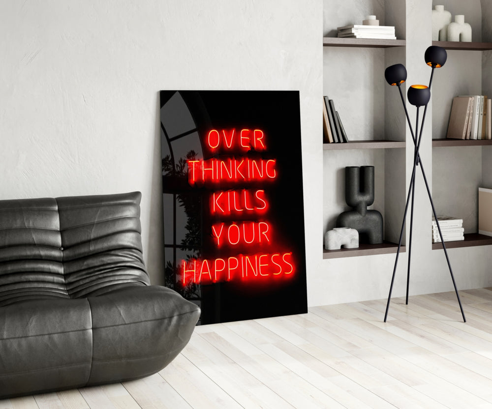 Motivational glass print bringing neon edge to a designer office