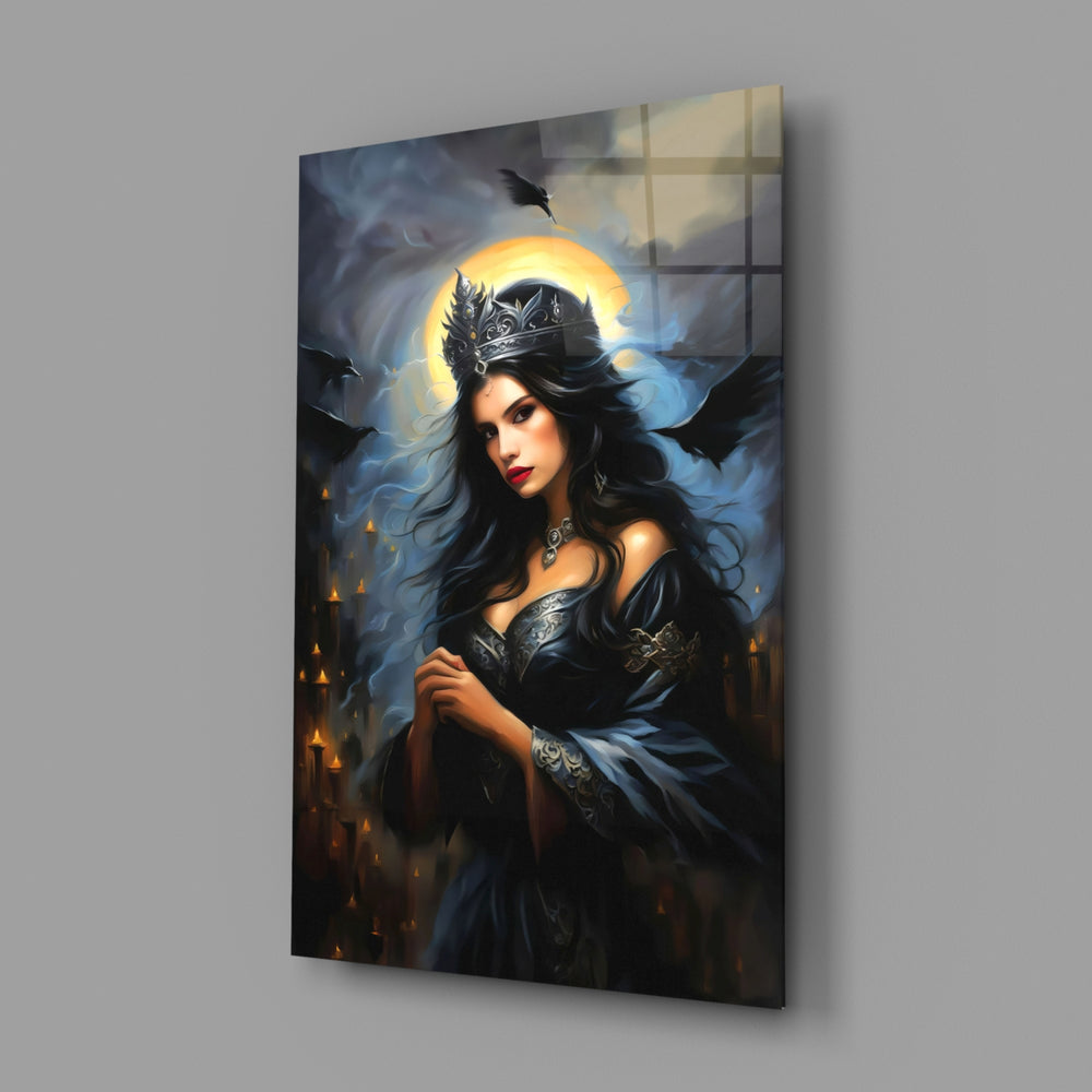 Dark-fantasy panel anchoring a moody bedroom wall