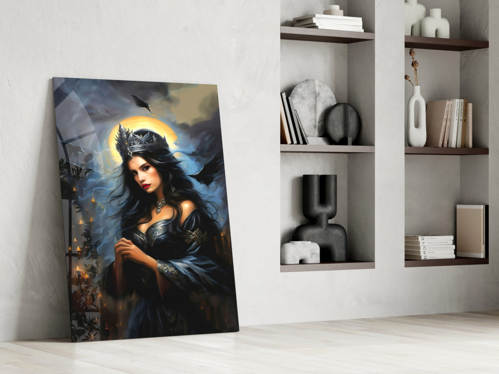 Dark-fantasy panel against a moody dark-painted accent wall