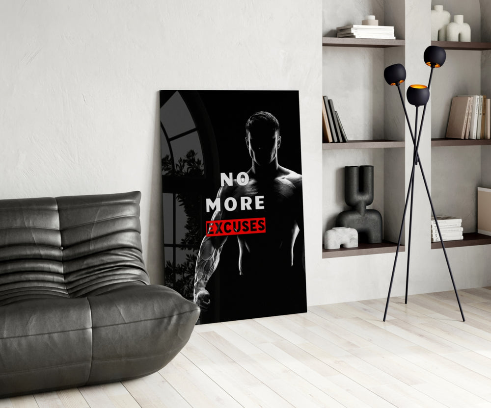 Motivational glass print bringing fitness edge to a designer office