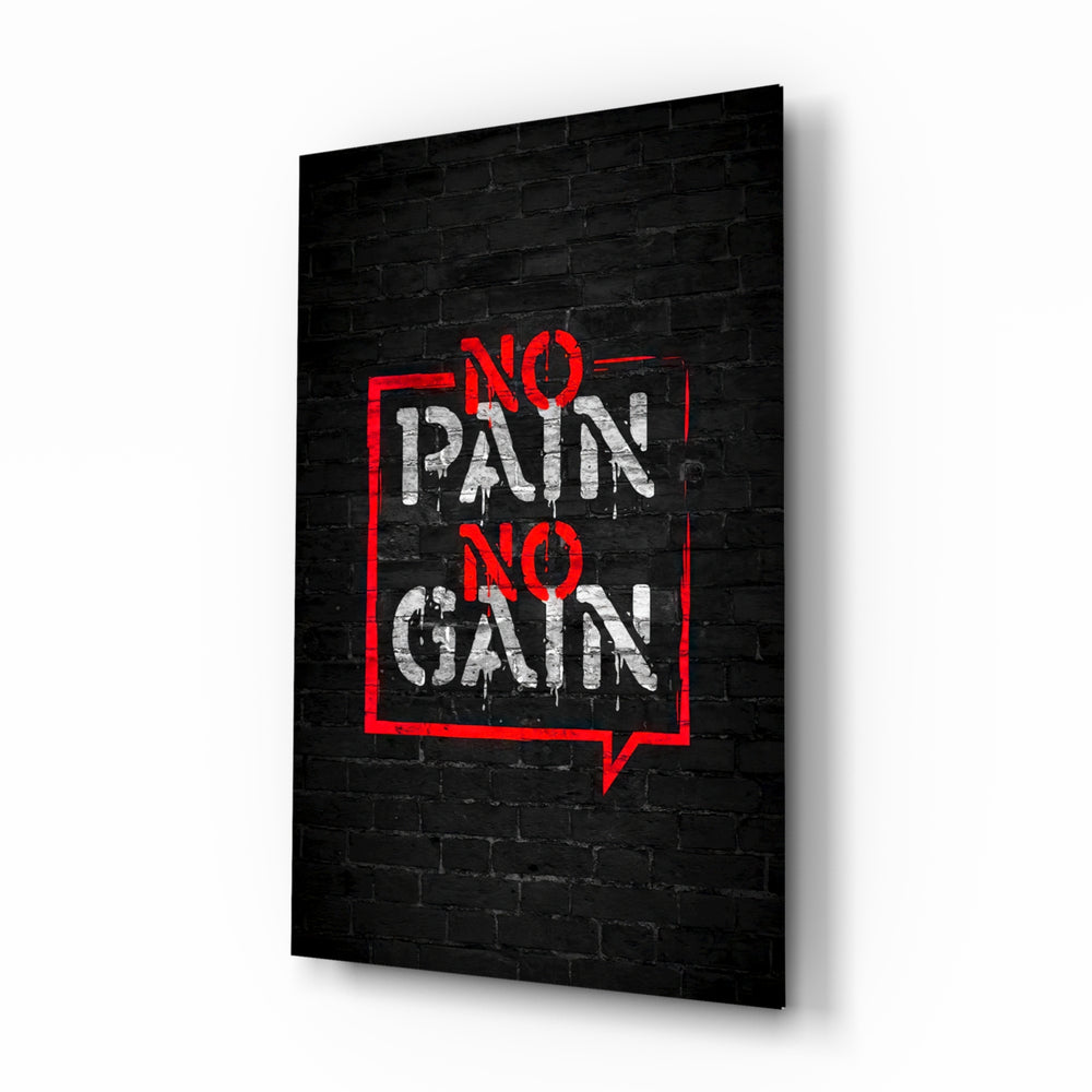 No Pain No Gain glass wall art in a modern home gym