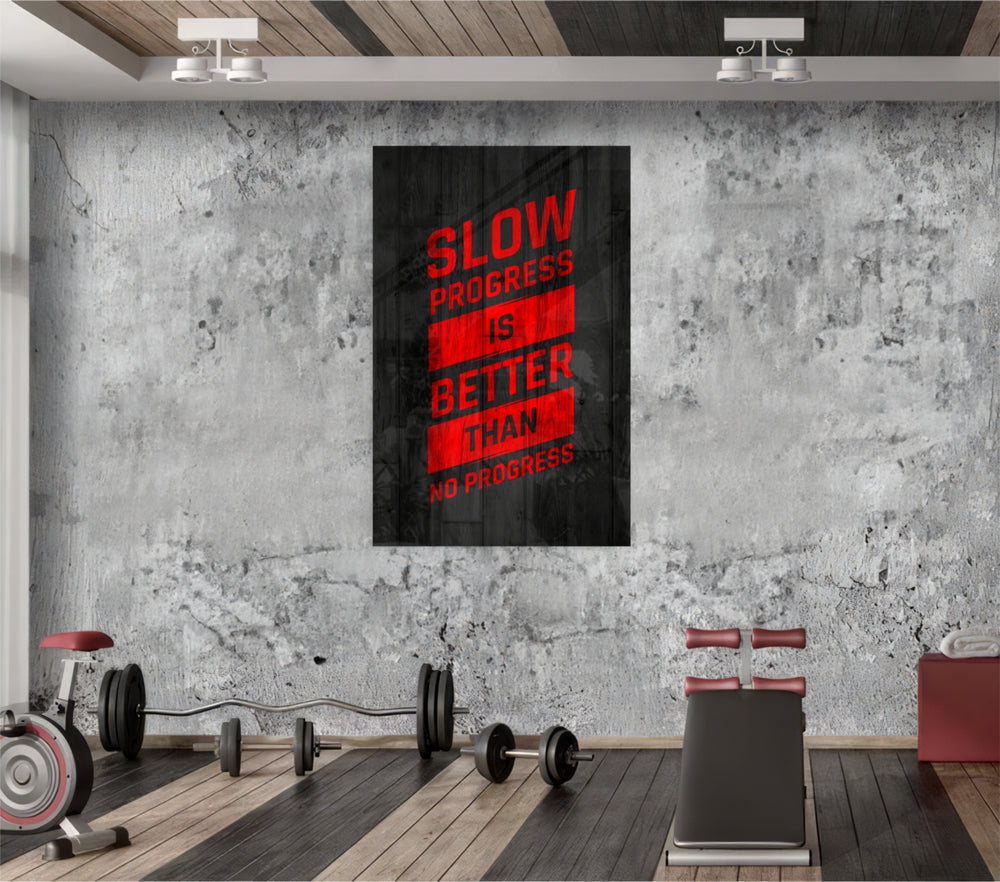 Progress glass wall art catching light to reveal its painted wood-grain