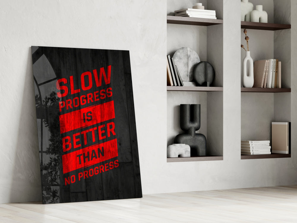 Motivational panel against a moody dark-painted accent wall