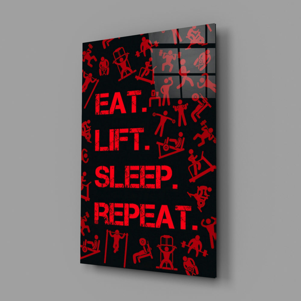 Gym typography panel anchoring a man cave wall