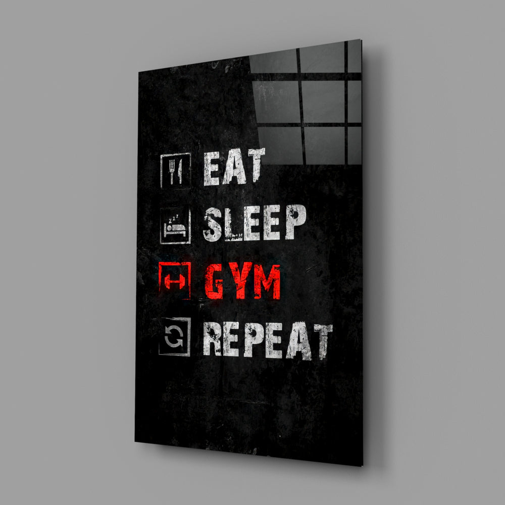 Gym typography panel anchoring a man cave wall