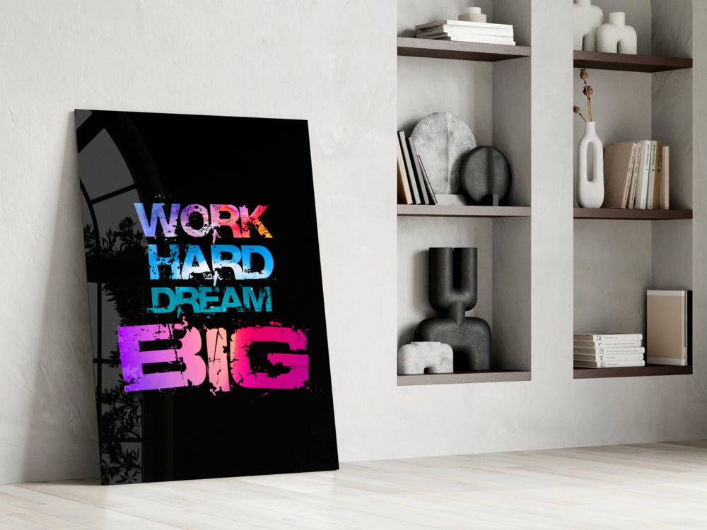 Motivational panel against a moody dark-painted accent wall