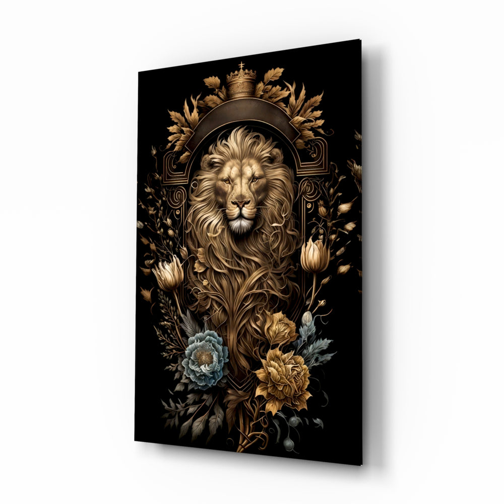 Lion King glass wall art in a modern study