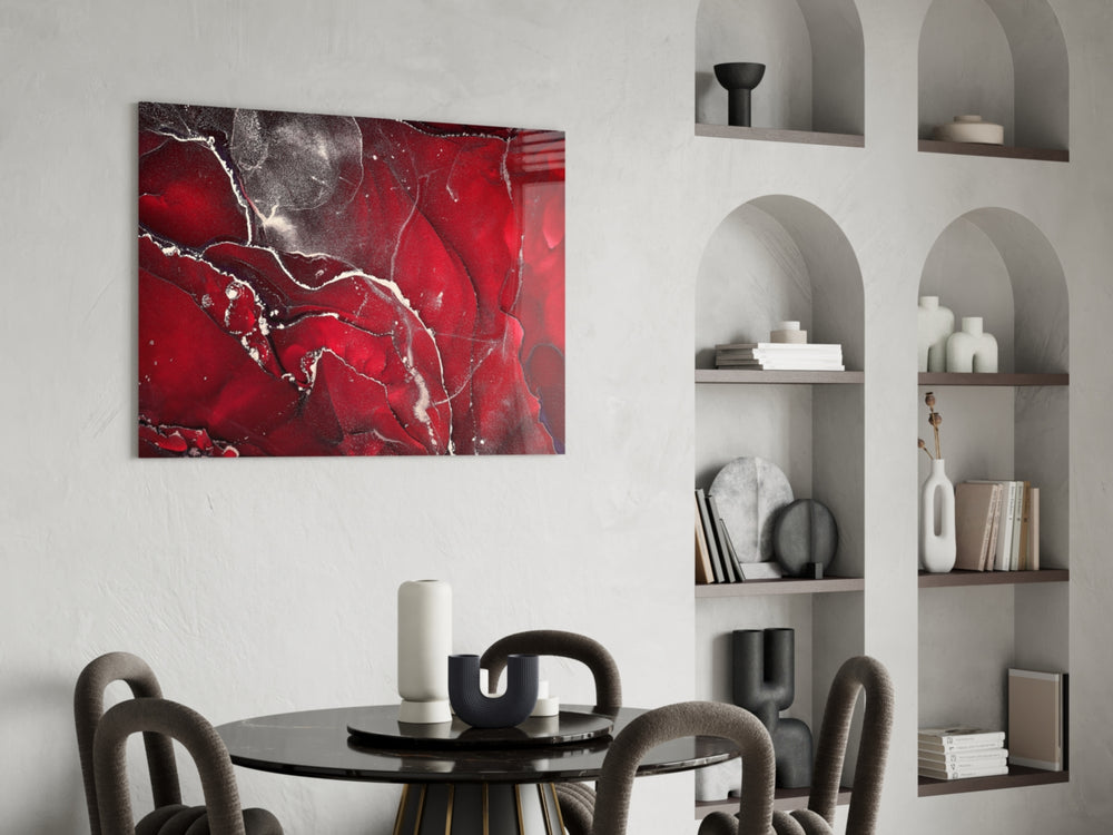 Alcohol-ink glass print bringing marble edge to a designer office