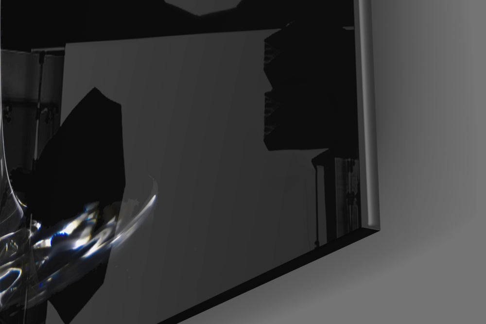 Cinematic artwork in a moody dining room interior