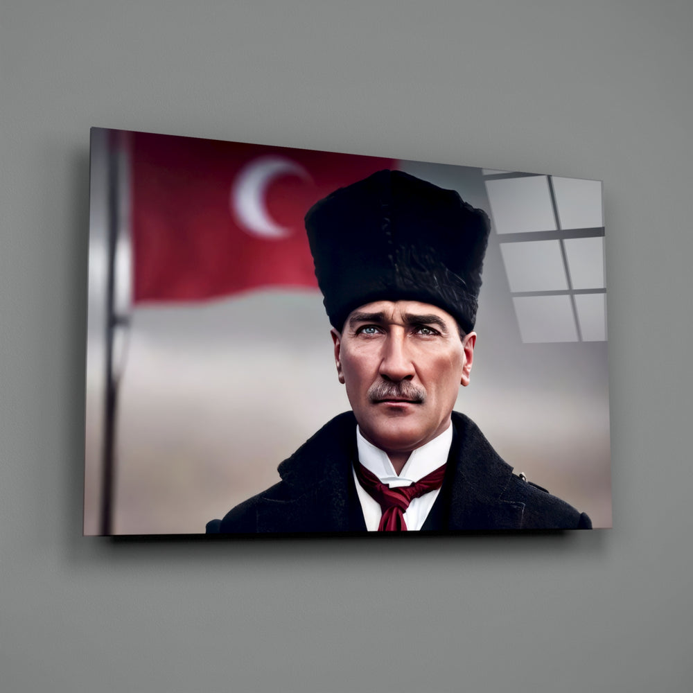 Turkish-history panel anchoring a home library wall