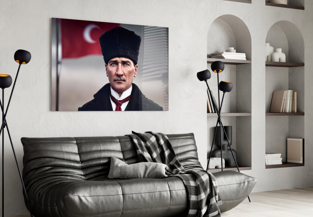 Atatürk artwork styled in a designer office interior