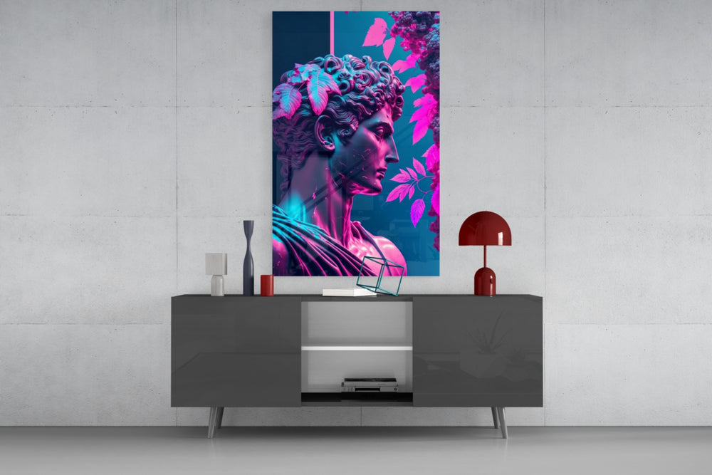 Thinking Sculpture glass wall art catching light to reveal its painted vine
