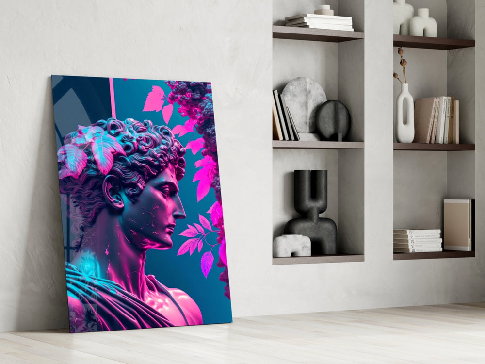 Synthwave panel against a moody dark-painted accent wall