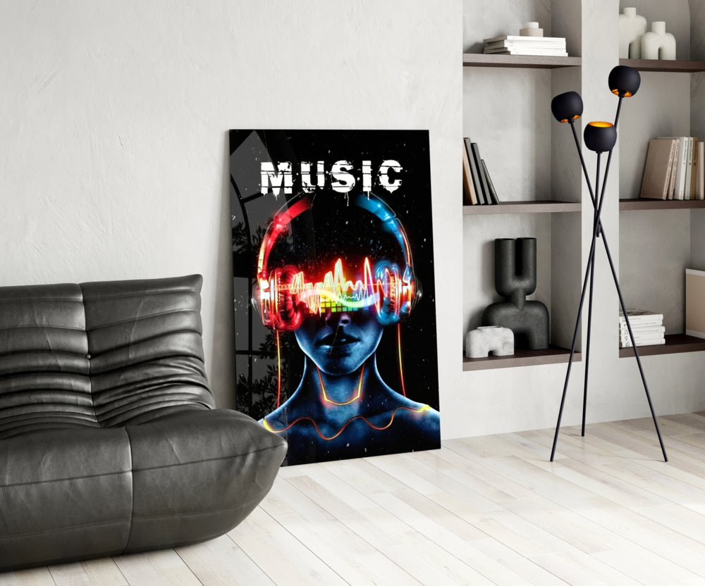 Music glass print bringing neon edge to a high-end bar